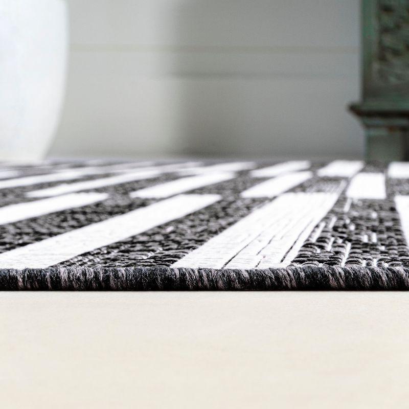 2'x8' Sukie Modern Offset Stripe Indoor/Outdoor Runner Rug, Black/Ivory - JONATHAN Y
