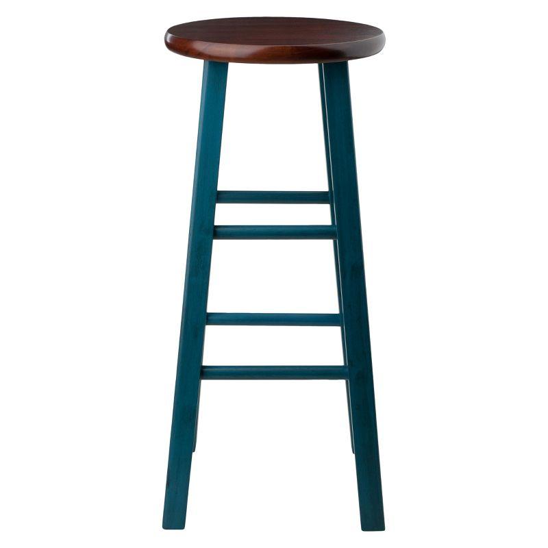 Rustic Teal and Walnut 29" Solid Wood Backless Bar Stool