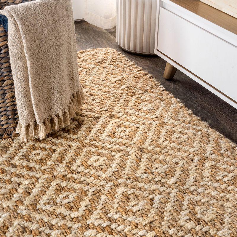 3'x5' Hira Hand Woven Diamond Chunky Jute Area Rug, Natural  - JONATHAN Y