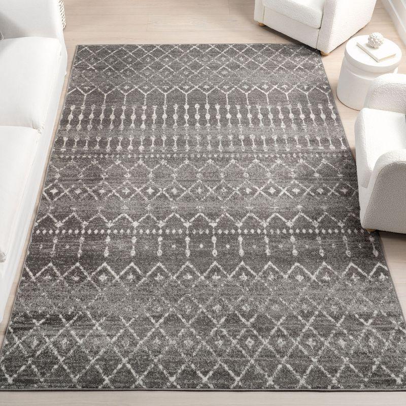 52" Square Dark Grey Geometric Easy-Care Synthetic Rug