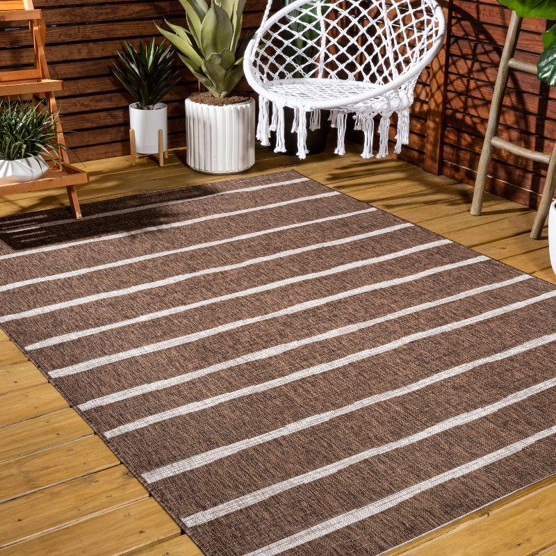 3'x5' Colonia Berber Stripe Indoor/Outdoor Area Rug, Brown/Beige - JONATHAN Y
