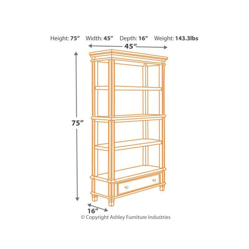 75" Realyn Bookshelf - Signature Design by Ashley: Cottage Style, Antiqued Two-Tone Finish, Open Shelves