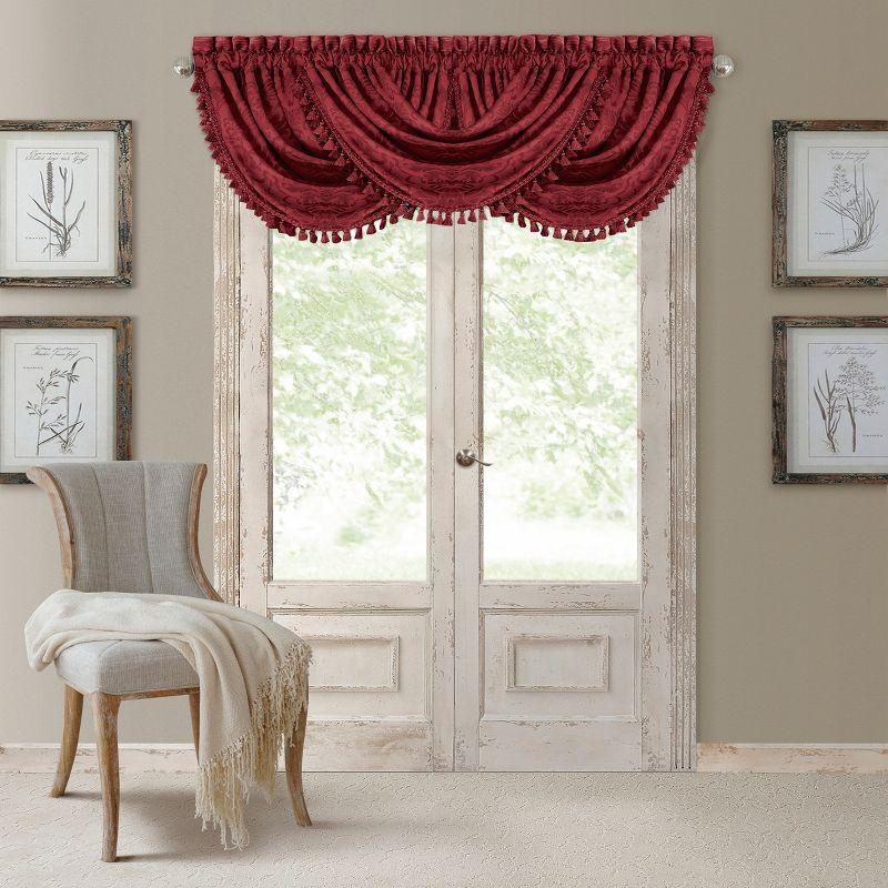 Rouge Damask Waterfall Tassel Sill Length Valance