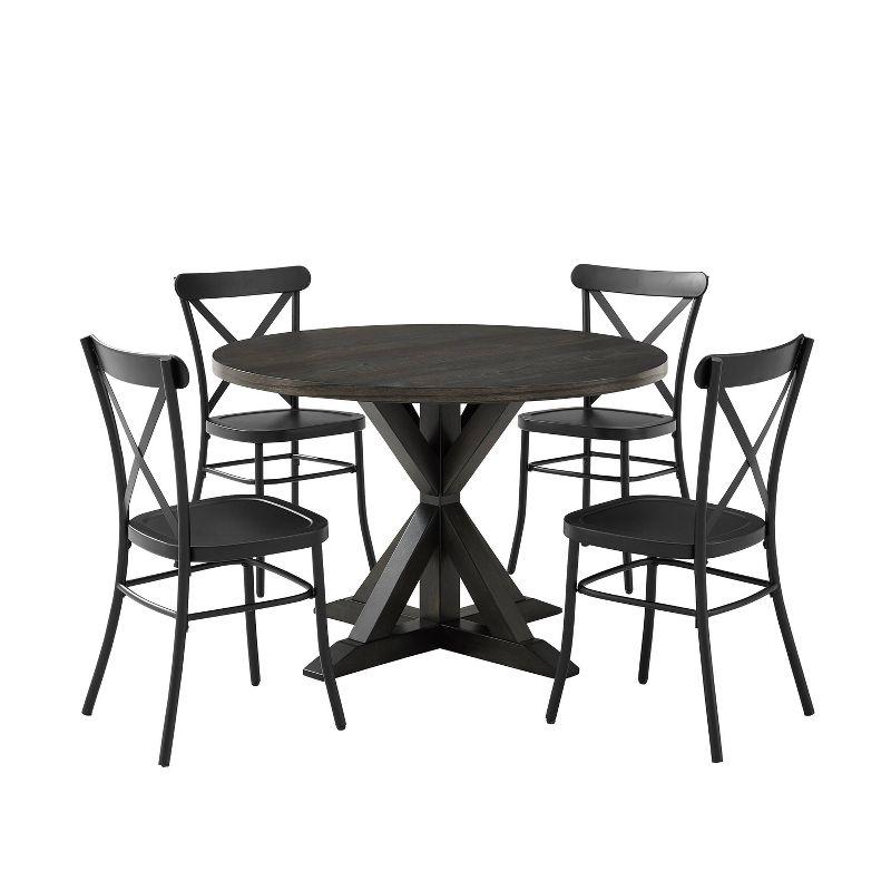 5pc Hayden Round Dining Set with Camille Chairs Matte Black/Slate - Crosley: Rubberwood Frame, Non-Extension Table, Farmhouse Style