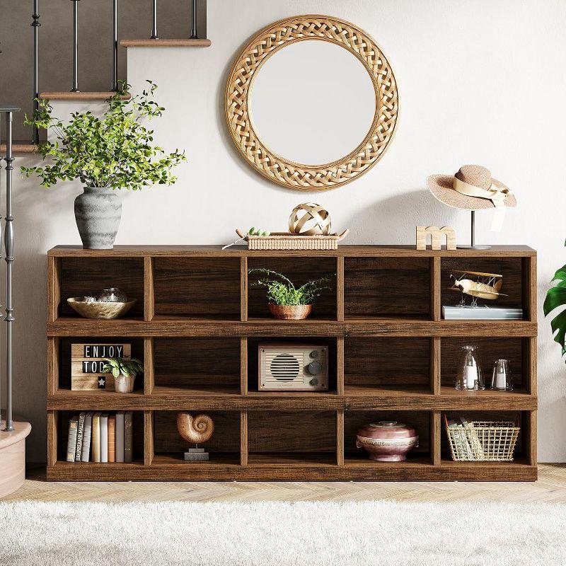 Tribesigns 63-Inch 15-Cube Farmhouse Console Table for Entryway, Brown
