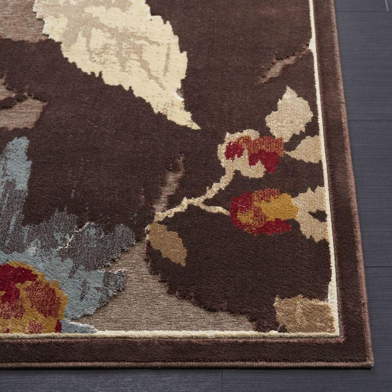 Dark Brown Floral Viscose Chenille Silk Area Rug