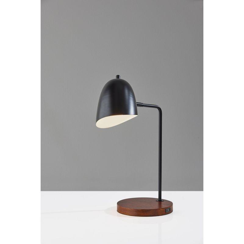 Adjustable Black Metal Desk Lamp with Walnut Wood Base