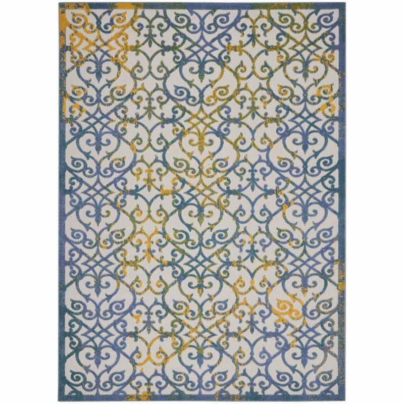 Aloha Ivory Blue Floral 9' x 12' Reversible Outdoor Rug