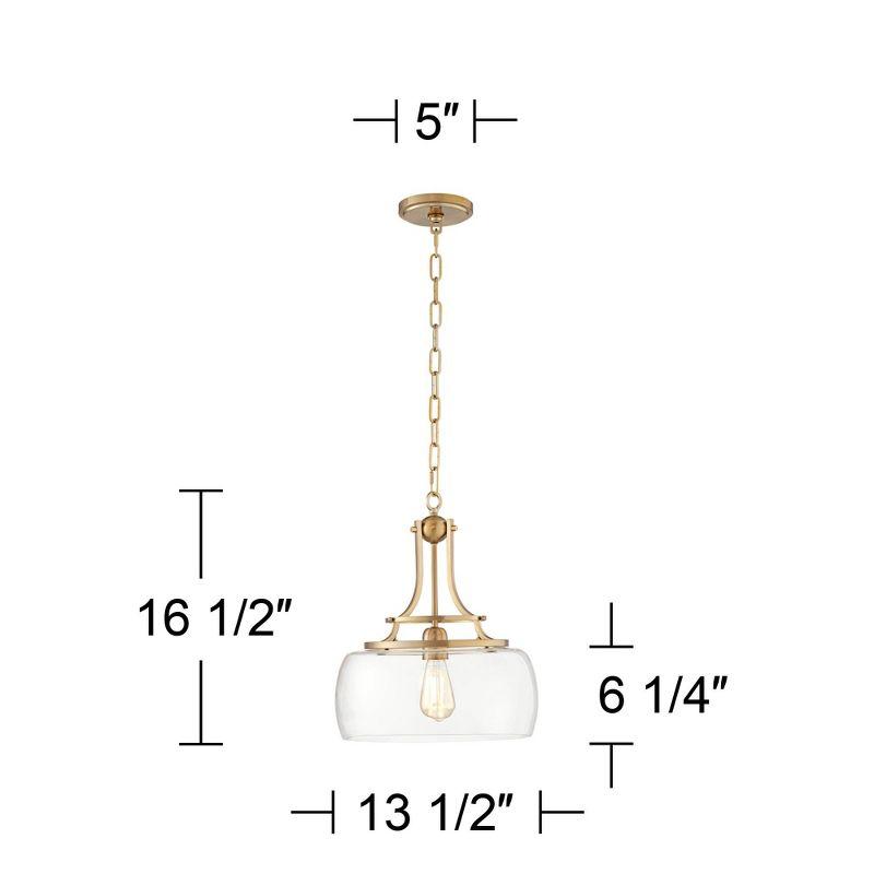 Franklin Iron Works Charleston Brass Pendant Lighting 13 1/2" Wide Modern LED Clear Glass Shade for Dining Room House Foyer Kitchen Island Entryway