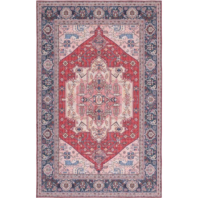 Tucson Red and Navy Washable Synthetic Area Rug