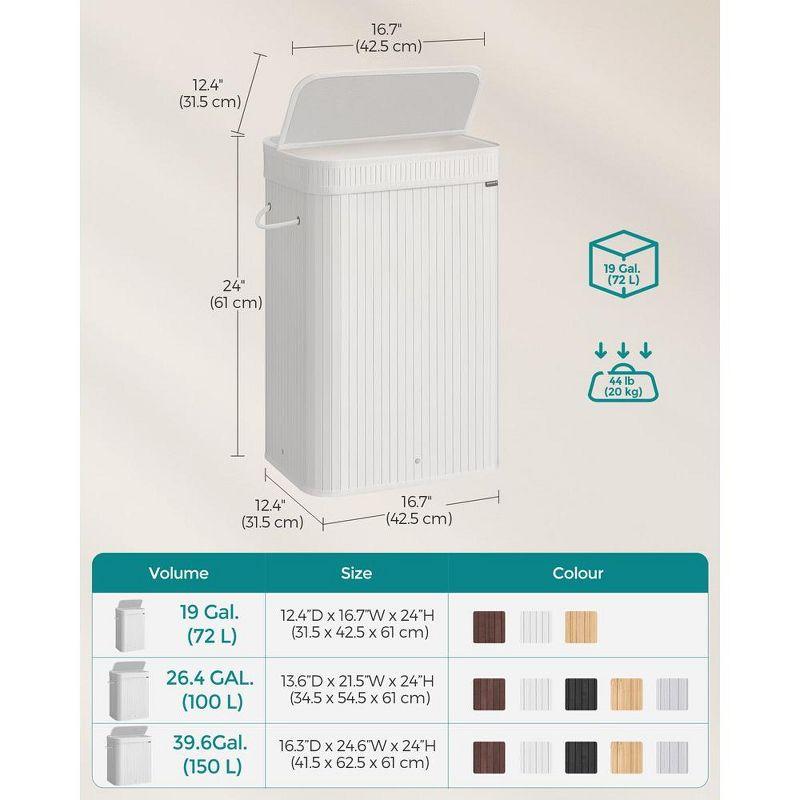SONGMICS Laundry Hamper with Lid, Bamboo Laundry Basket, Removable Machine Washable Laundry Basket, with Handles, 19-Gallons, Cloud White
