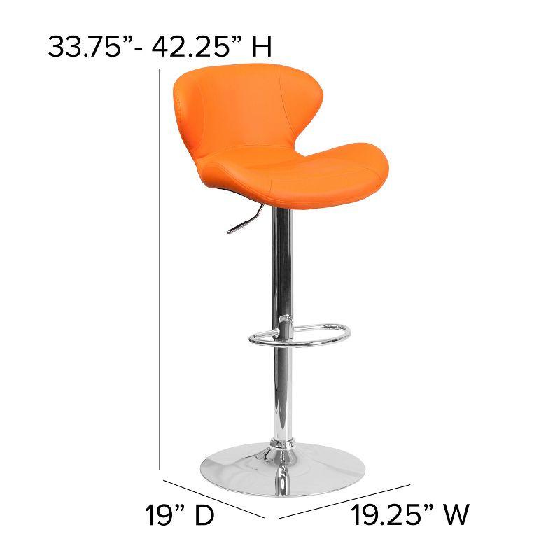 Flash Furniture Contemporary Orange Vinyl Adjustable Height Barstool with Curved Back and Chrome Base