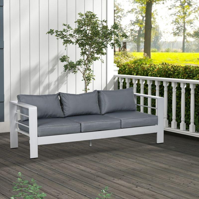 Gray Aluminum Outdoor Sofa with Cushions and Wide Armrests