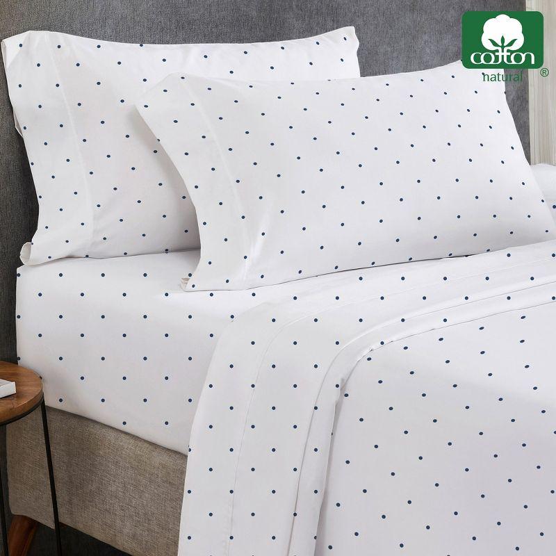 400 Thread Count 100% Cotton Printed Navy Dot Blue 4 Piece Sheet Set - King - California Design Den