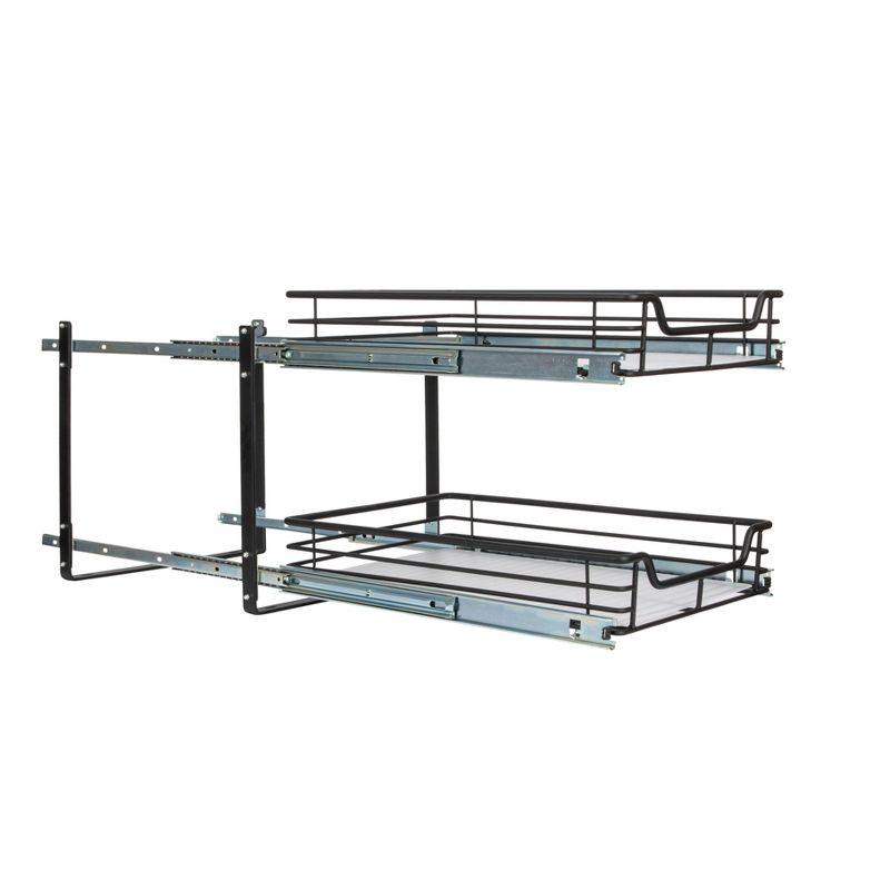 Glidez Multipurpose Paint-Finished Steel Pull-Out/Slide-Out Storage Organizer with Plastic Liners - Dual-Slide 2-Tier Design - Black