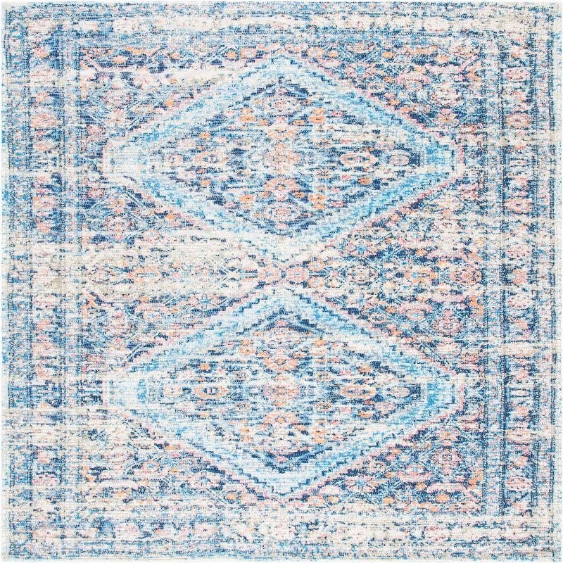 Saffron Blue Cotton Synthetic Square Area Rug