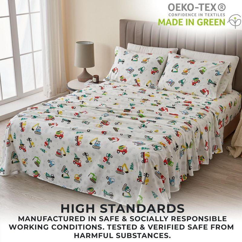 100% Cotton Christmas Flannel Sheets - Great Bay Home (Twin, Christmas Toy Trucks)