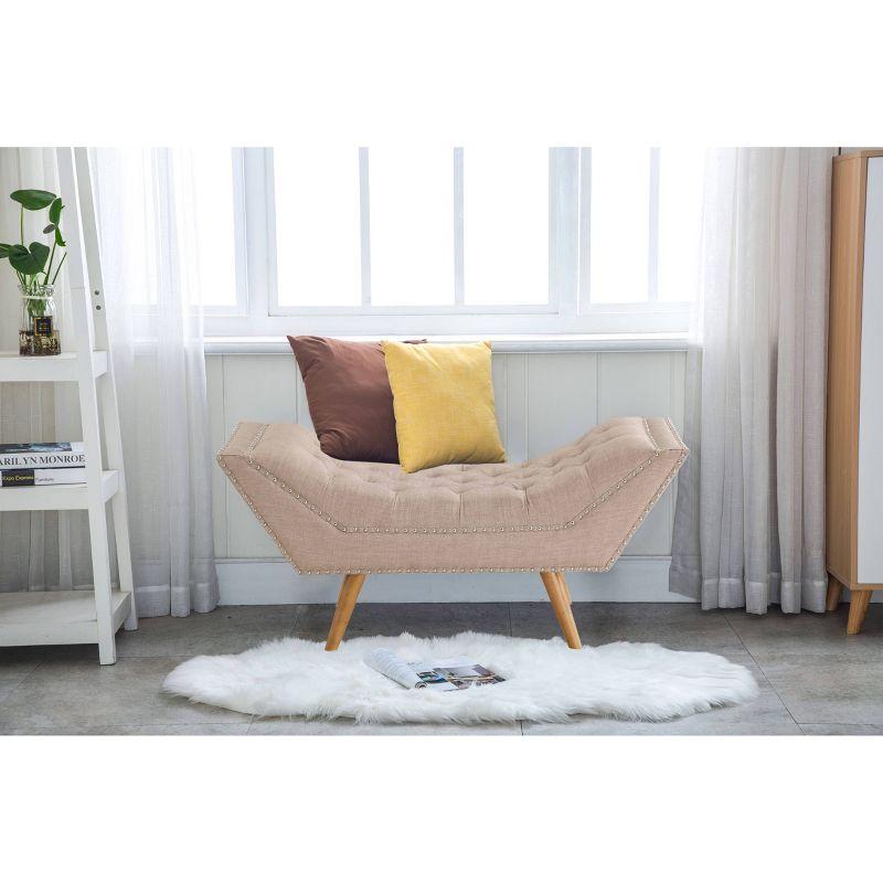 Jaime Button Tufted Bench Beige - Boraam: Upholstered Ottoman, Nailhead Trim, Wood Frame, 250lb Capacity