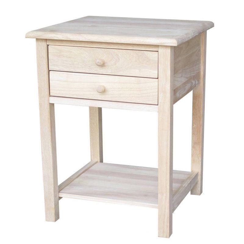 Eco-Friendly Unfinished Rubberwood Square Side Table with Storage