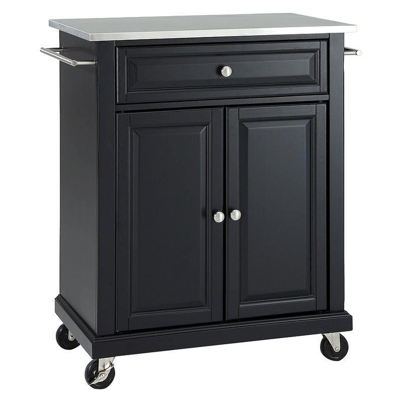 Portable Stainless Steel Top Kitchen Island Wood/Black - Crosley: With Storage, Adjustable Shelves & Casters