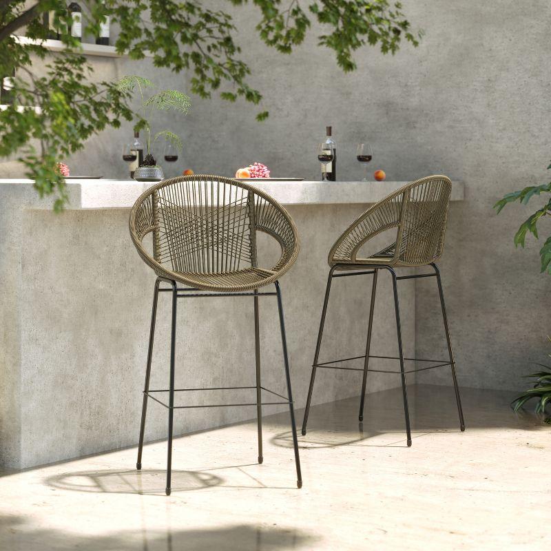 Christopher Knight Home Gwyneth Outdoor Modern Iron and Rattan Bar Stools (Set of 2), Green