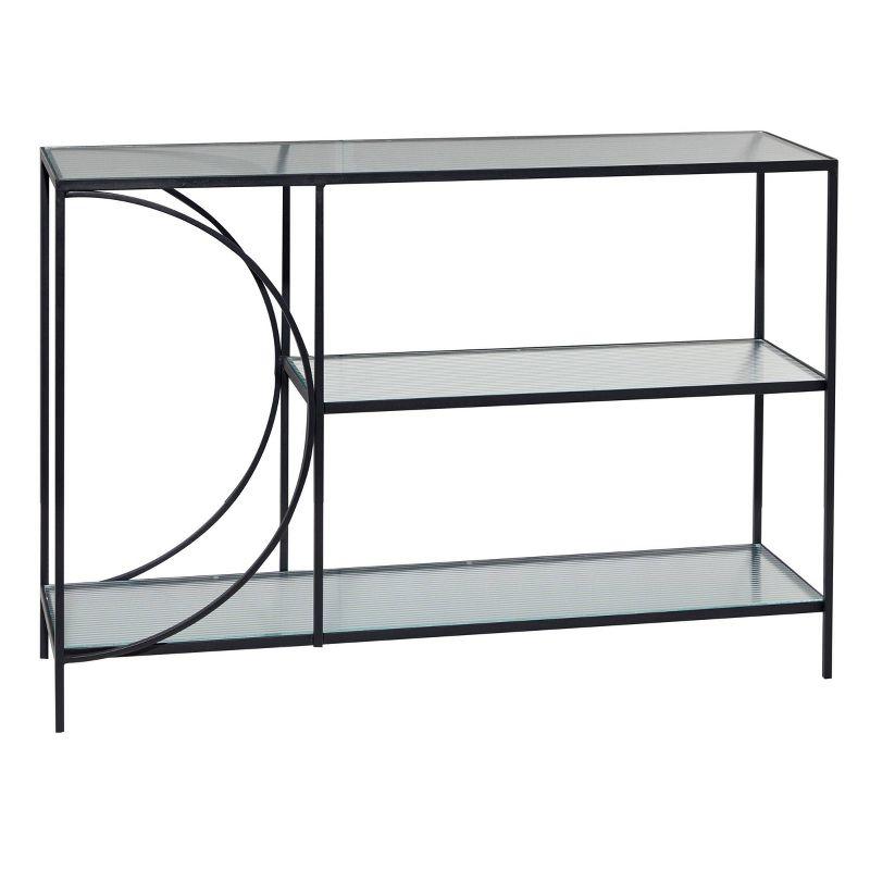 Olivia & May Industrial Metal Console Table Black: Sturdy Entryway Furniture with Fixed Shelf