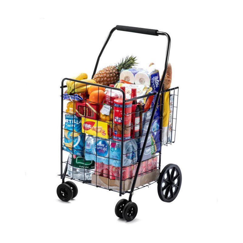 Black Jumbo Folding Shopping Cart with Swivel Wheels