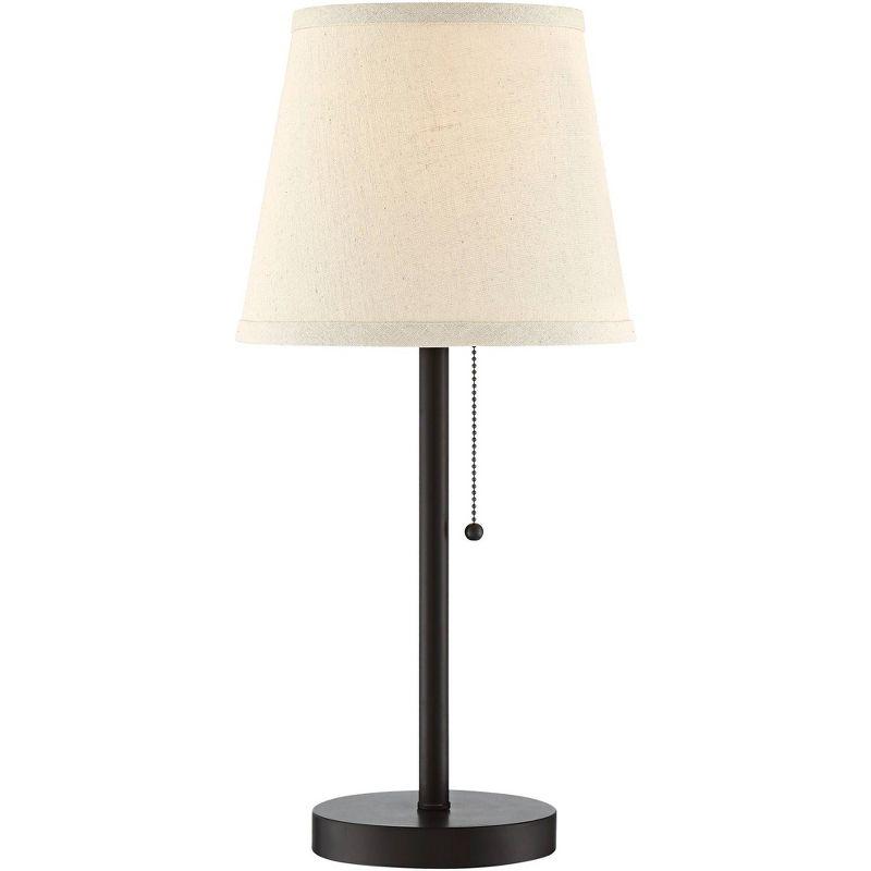 360 Lighting Modern Desk Table Lamp with Hotel Style USB and AC Power Outlet in Base 20" High Bronze Metal Oatmeal Drum Shade for Bedroom Office