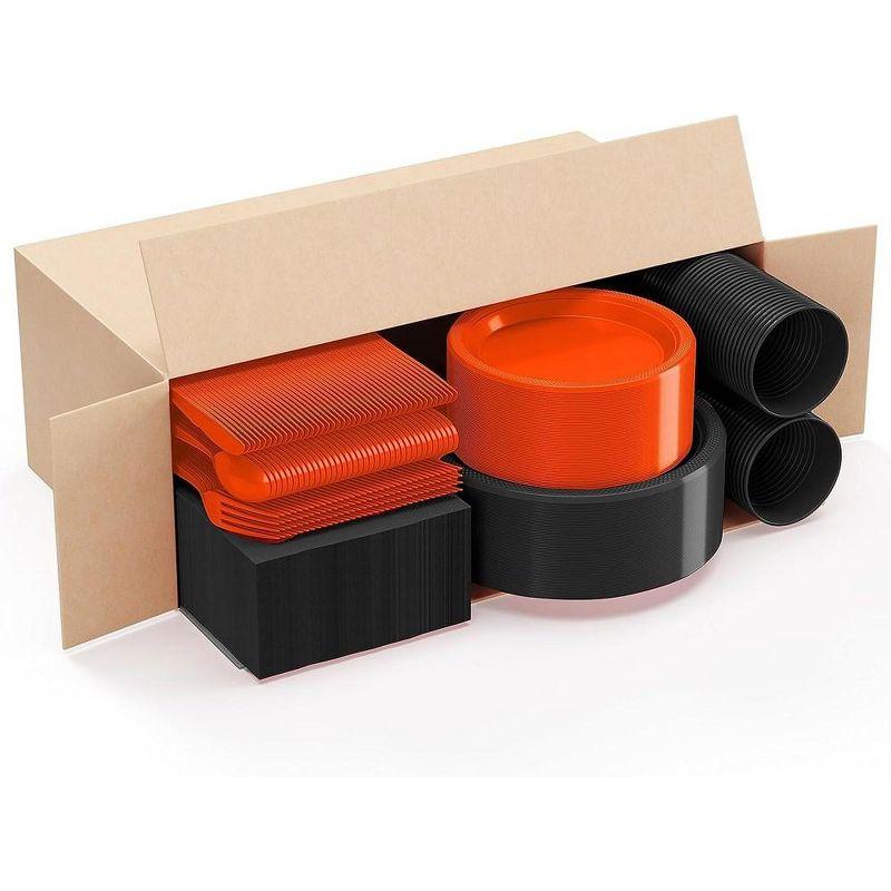 Crown Display 350 Piece Black and Orange Halloween Disposable Plastic Dinnerware party set- Serves 50