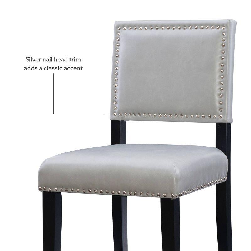 24" Brook Padded Back Faux Leather Nailhead Counter Height Barstool Gray - Linon: Solid Hardwood Frame, Footrails