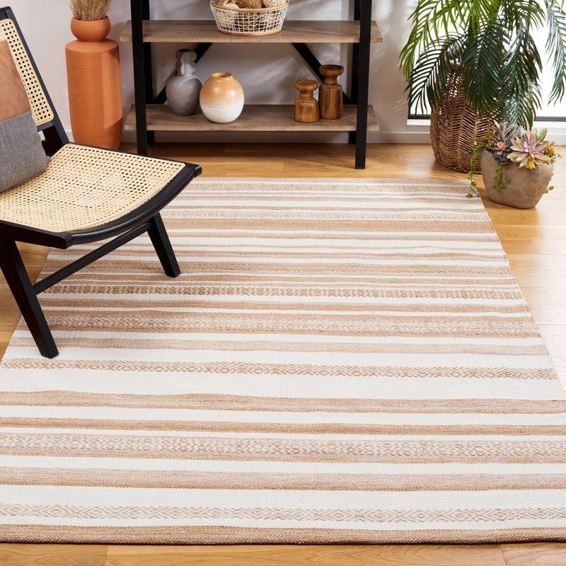 Ivory and Beige 4' x 6' Flat Woven Wool Stripe Rug