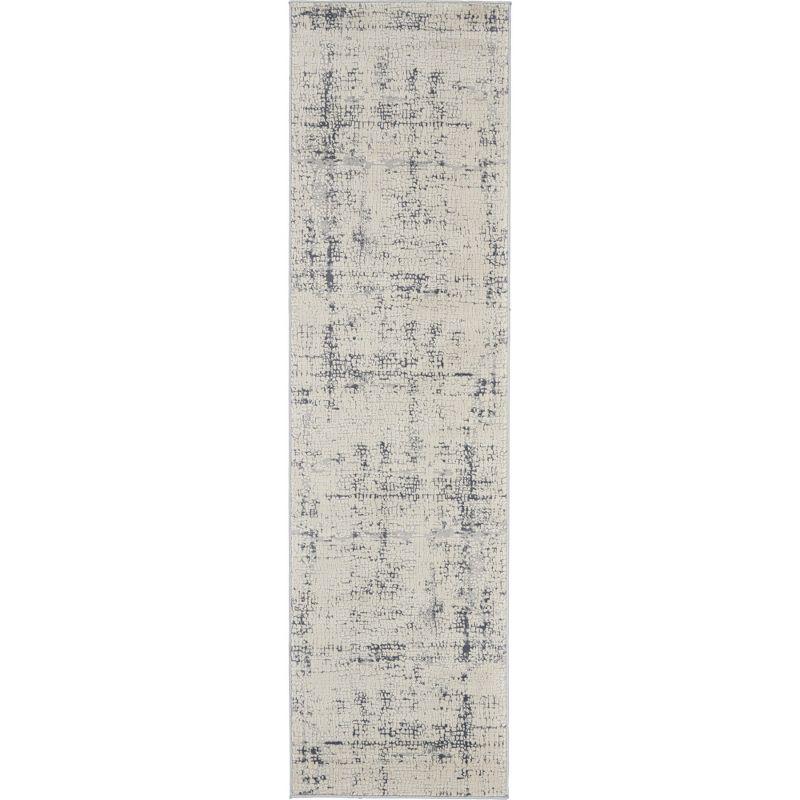 Ivory and Blue Abstract Synthetic 2'2" x 7'6" Area Rug