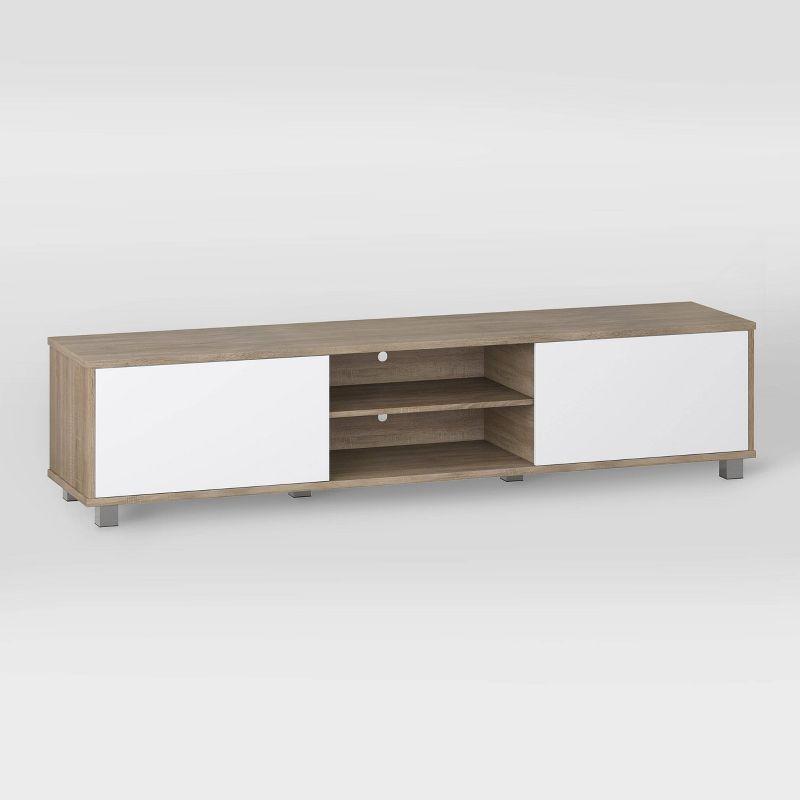 Hollywood TV Stand for TVs up to 85" with Doors Wood Grain White/Brown - CorLiving: Modern Media Console, Laminated MDF