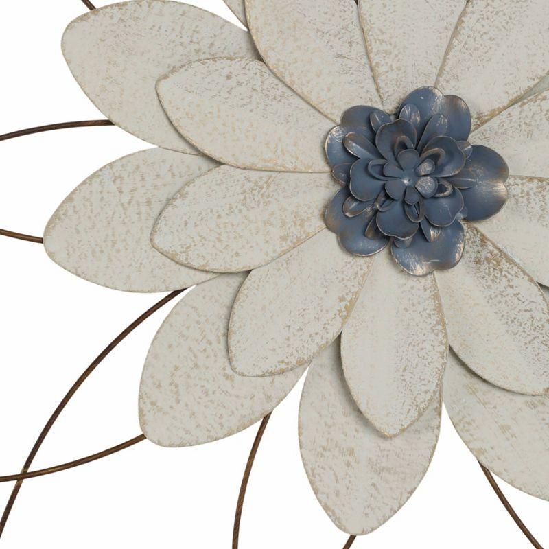 SAGEBROOK HOME 25" Metal Wall Flower White/Blue: Contemporary Iron Art, Abstract Summer Decor, Spot Clean