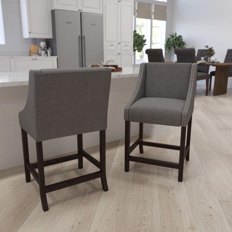 Merrick Lane Taylorsville 24 Inch Walnut Counter Height Stool with Nailhead Trim in Dark Gray Fabric