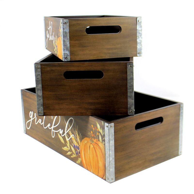 Thanksgiving 6.0" Nested Crates With Pumpkins Thankful Grateful Gather  -  Decorative Container Sets