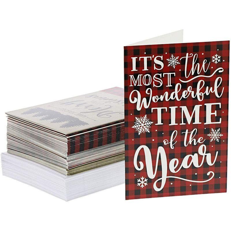 Sustainable Greetings 48 Pack Merry Christmas Cards with Envelopes 4x6 Inch, Festive Holiday Greeting Card for Xmas, 6 Red Plaid Designs