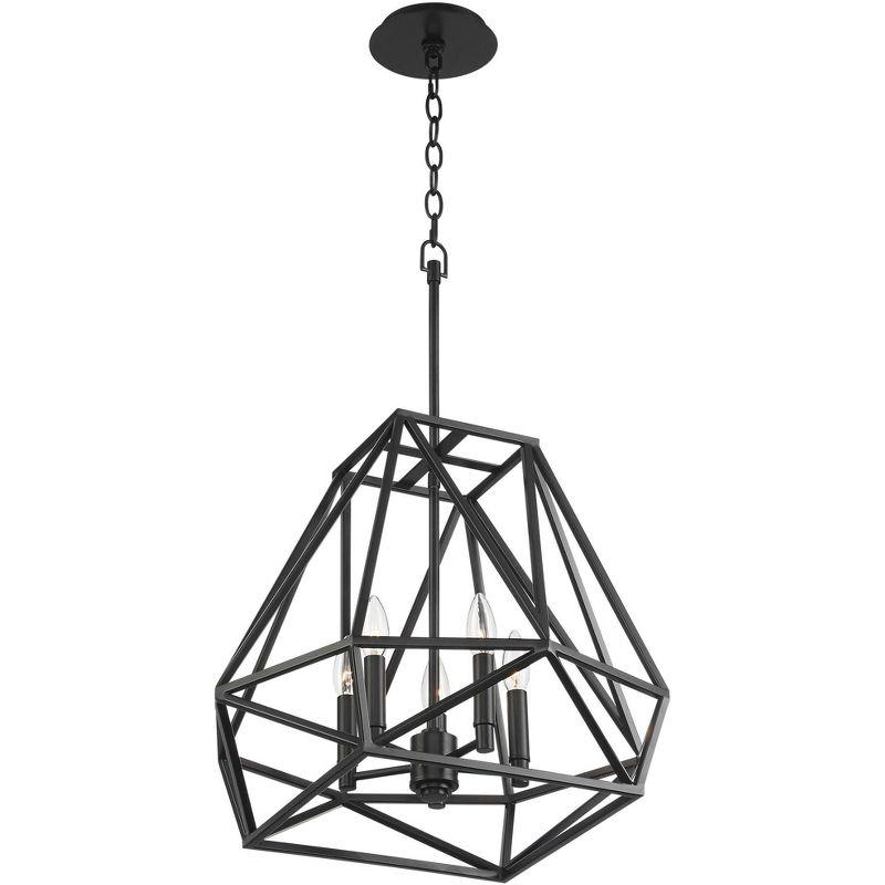 Franklin Iron Works Geometric Form Black Pendant Chandelier 19 1/2" Wide Industrial Open Frame 5-Light Fixture for Dining Room House Foyer Kitchen