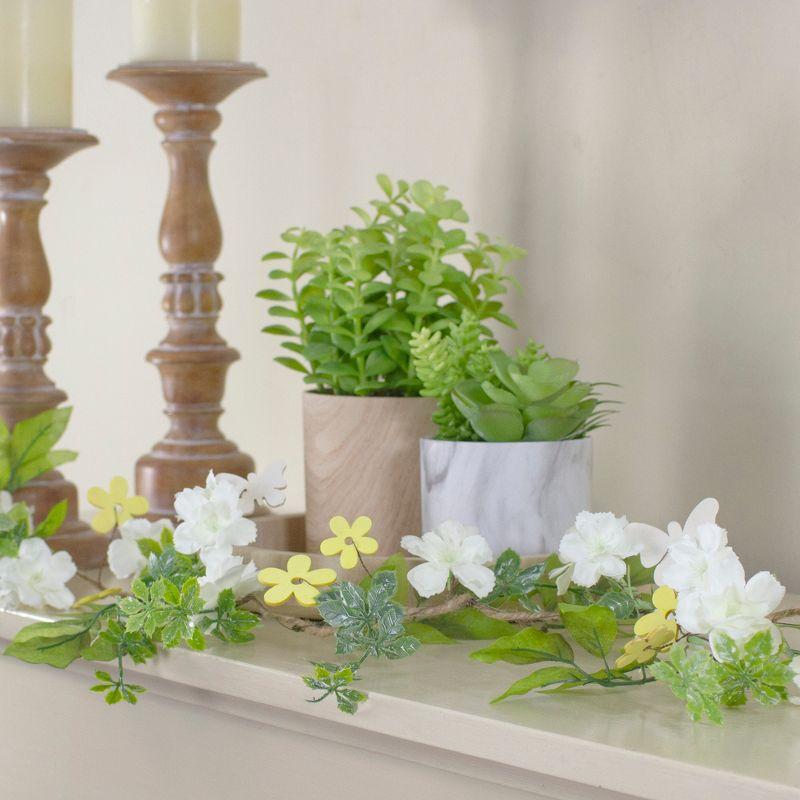 Spring Elegance 4' White and Yellow Floral Pine Garland