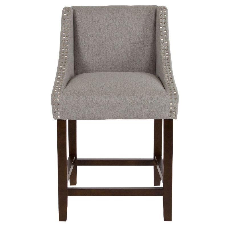 Merrick Lane 24 Inch Walnut Counter Height Stool with Nailhead Trim in Light Gray Fabric - Set of 2