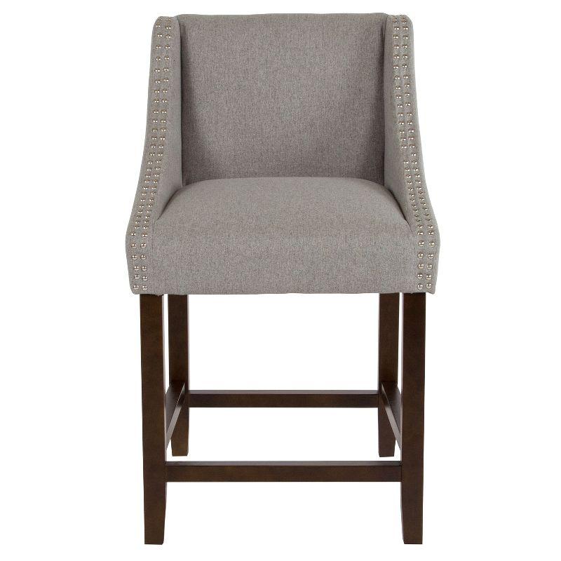 Walnut Counter Height Stools with Light Gray Fabric and Nailhead Trim - Set of 2