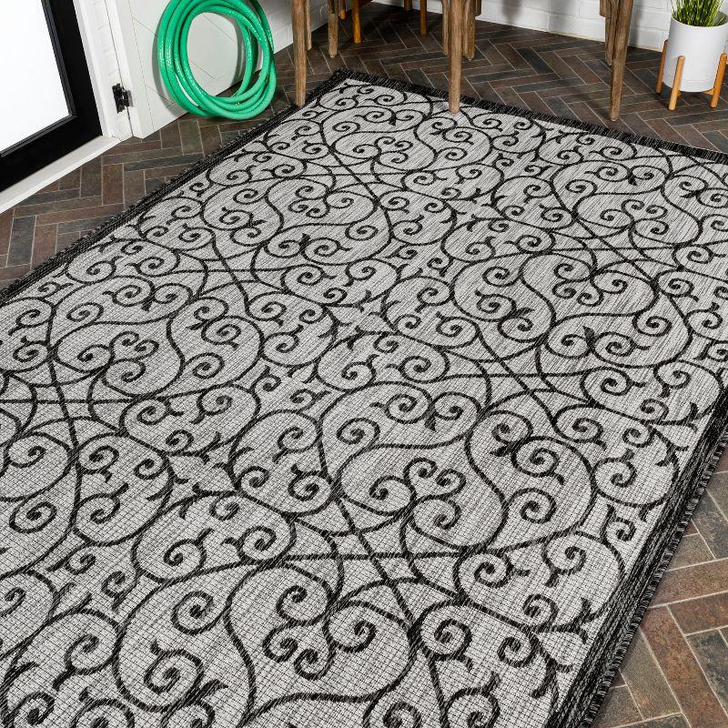 9' x 12' Madrid Vintage Filigree Textured Weave Indoor/Outdoor Area Rug, Light Gray/Black - JONATHAN Y