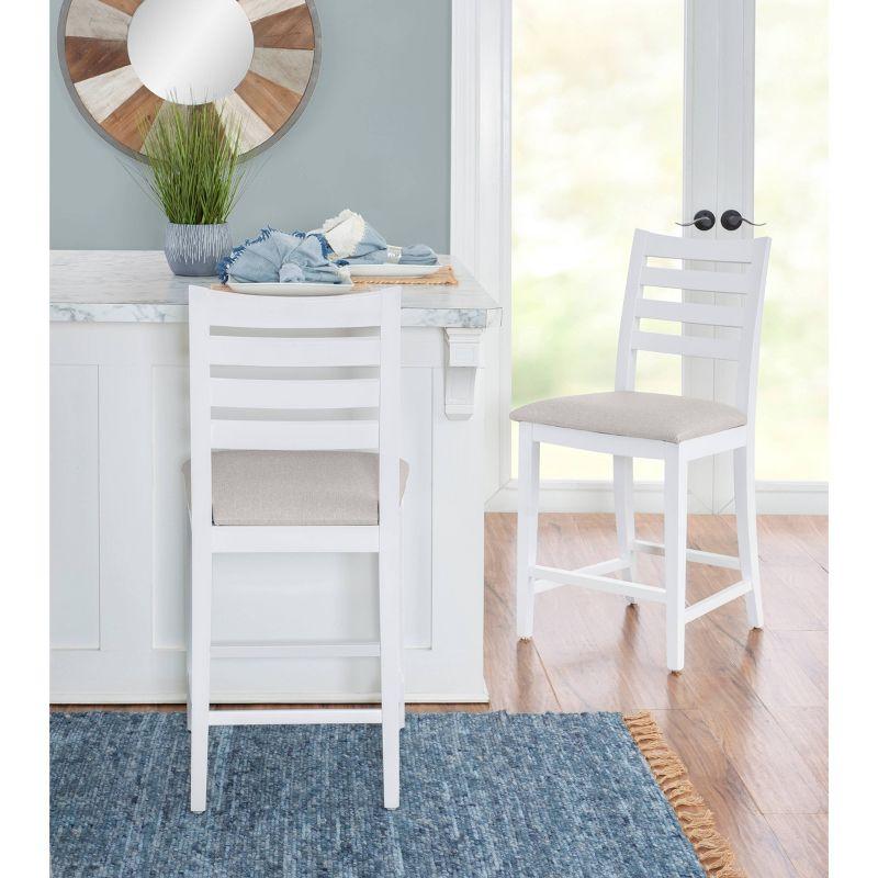 Set of 2 Flynn Ladder Back Counter Height Barstools Upholstered White - Linon: No Assembly, Solid Beechwood