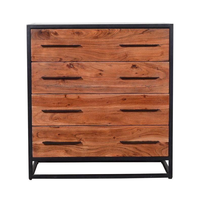 Handmade Dresser with Live Edge Design 4 Drawers Brown/Black - The Urban Port: Industrial Style, Metal Frame, No Assembly Required