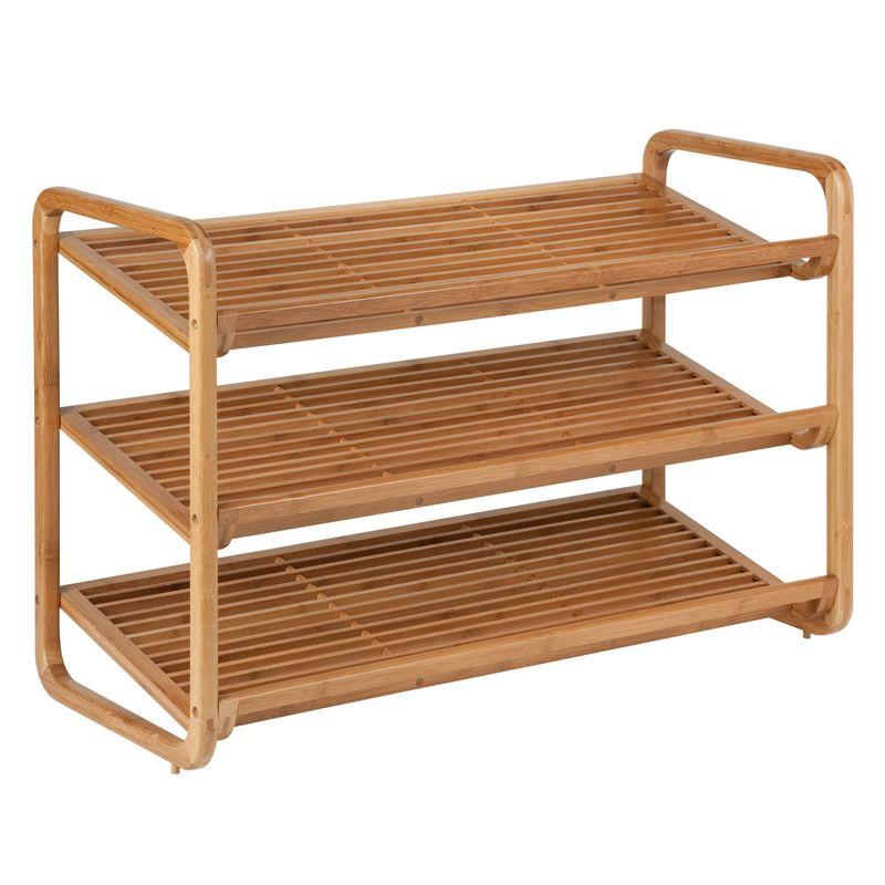 Natural Bamboo 3-Tier Shoe Rack with Slatted Shelves