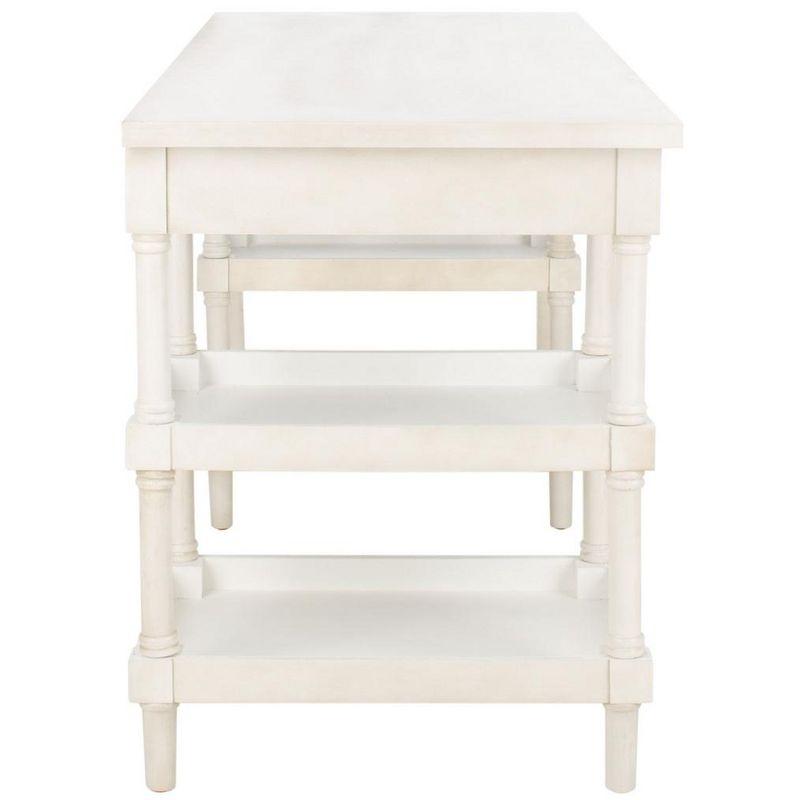 White Washed Wood Writing Desk with Drawer and Shelves