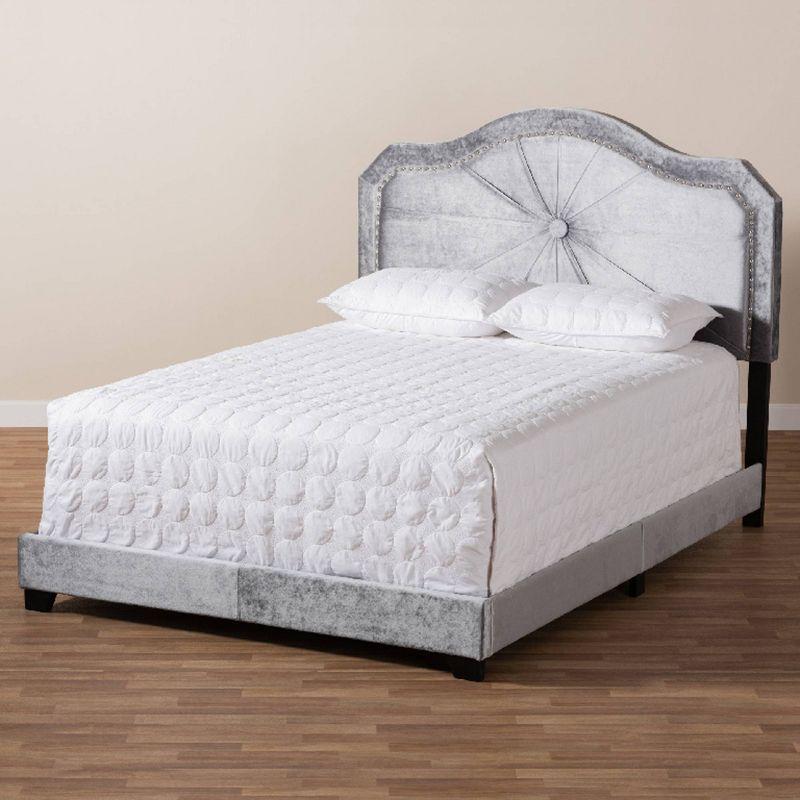 Luxurious King-Sized Velvet Upholstered Bed with Nailhead Trim