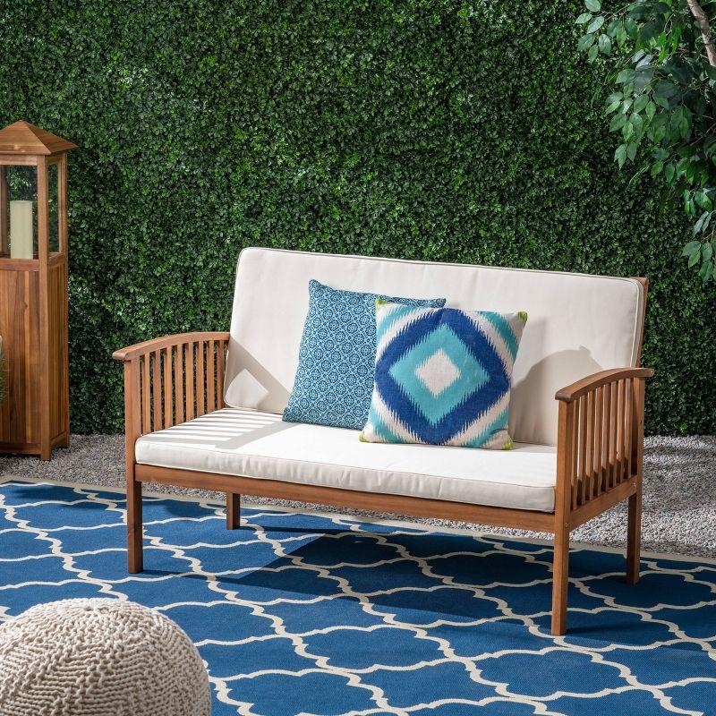 Casa Acacia Wood Loveseat Brown/Cream - Christopher Knight Home: Outdoor Seating for 2, Weather-Resistant