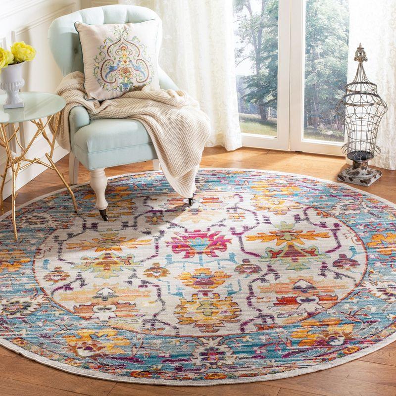 Bohemian Bliss Cream/Teal Oriental Round Rug - 7'x7'