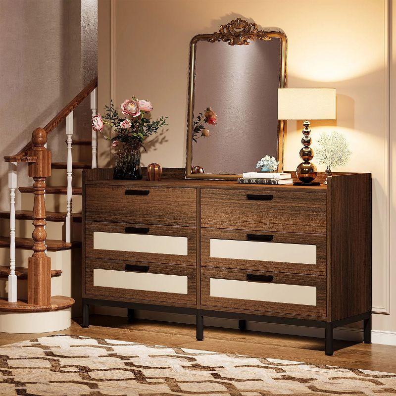 Hommoo 55 Inches Long 6 Drawer Double Dresser Brown